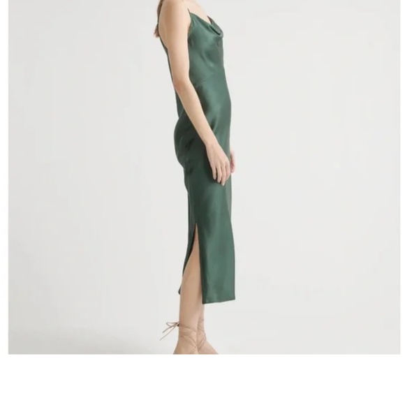 Quince Women Forest Green 100% Washable Silk Cowl Neck Slip Dress M - Picture 1 of 5